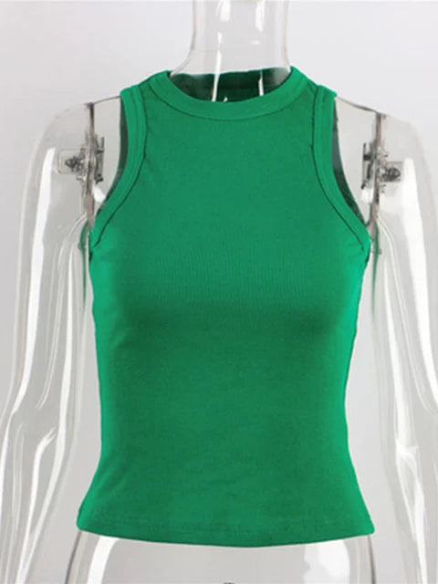 Ribbed Knitted Tops Neck Summer Basic Shirts White Black Casual Sport Vest Off Shoulder Green Women’s Tank Top