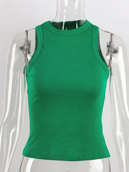 Ribbed Knitted Tops Neck Summer Basic Shirts White Black Casual Sport Vest Off Shoulder Green Women’s Tank Top