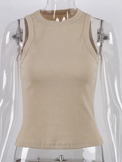 Ribbed Knitted Tops Neck Summer Basic Shirts White Black Casual Sport Vest Off Shoulder Green Women’s Tank Top