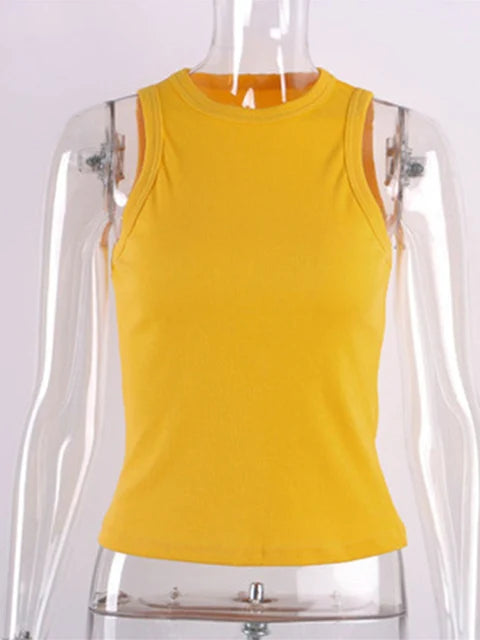 Ribbed Knitted Tops Neck Summer Basic Shirts White Black Casual Sport Vest Off Shoulder Green Women’s Tank Top