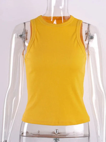 Ribbed Knitted Tops Neck Summer Basic Shirts White Black Casual Sport Vest Off Shoulder Green Women’s Tank Top