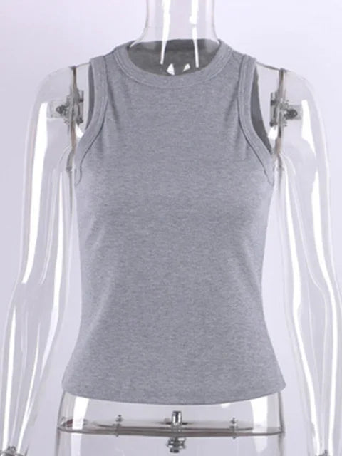 Ribbed Knitted Tops Neck Summer Basic Shirts White Black Casual Sport Vest Off Shoulder Green Women’s Tank Top