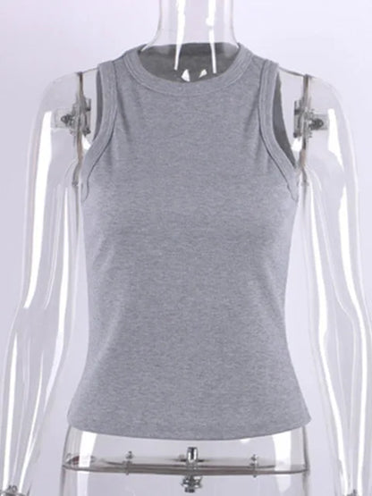 Ribbed Knitted Tops Neck Summer Basic Shirts White Black Casual Sport Vest Off Shoulder Green Women’s Tank Top