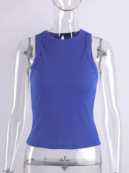 Ribbed Knitted Tops Neck Summer Basic Shirts White Black Casual Sport Vest Off Shoulder Green Women’s Tank Top