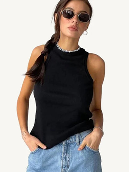 Ribbed Knitted Tops Neck Summer Basic Shirts White Black Casual Sport Vest Off Shoulder Green Women’s Tank Top