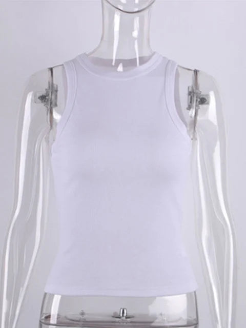 Ribbed Knitted Tops Neck Summer Basic Shirts White Black Casual Sport Vest Off Shoulder Green Women’s Tank Top