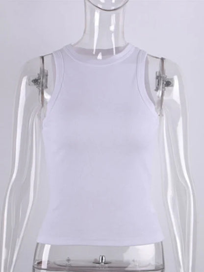 Ribbed Knitted Tops Neck Summer Basic Shirts White Black Casual Sport Vest Off Shoulder Green Women’s Tank Top