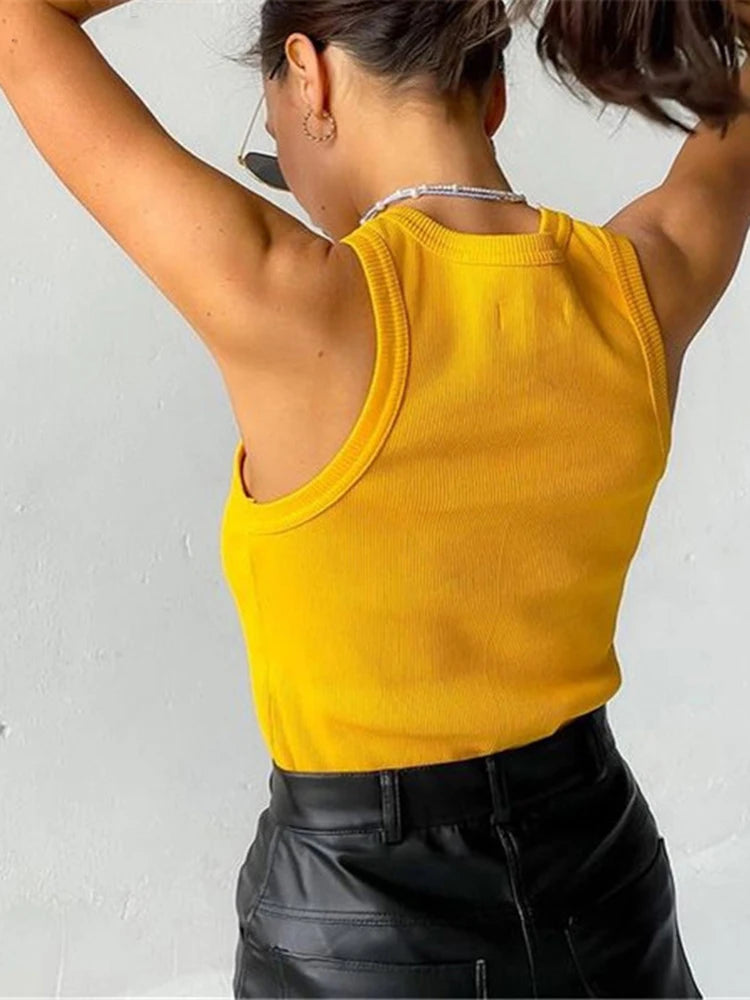 Ribbed Knitted Tops Neck Summer Basic Shirts White Black Casual Sport Vest Off Shoulder Green Women’s Tank Top