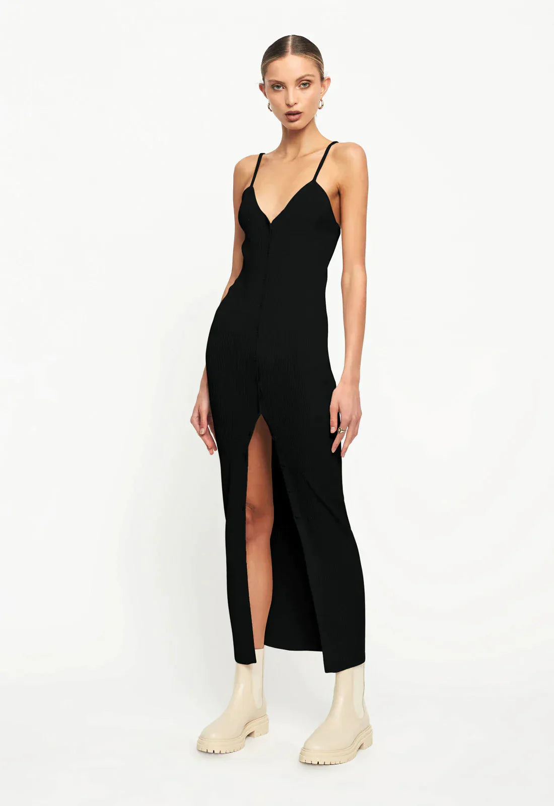 "Charlotte" long ribbed knit dress