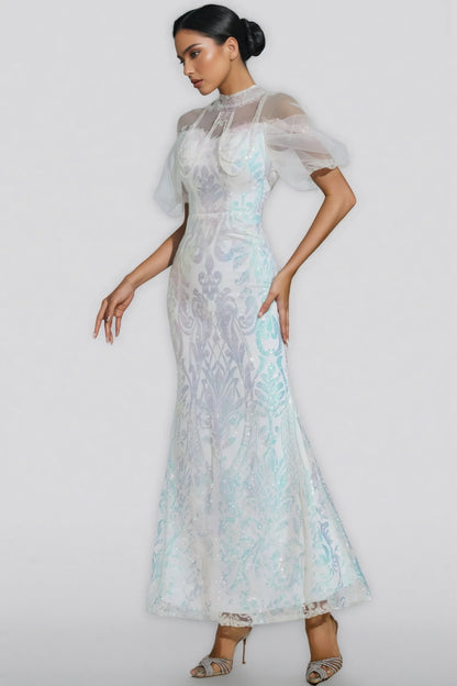 Austinse White Mesh Sequin Maxi Dress