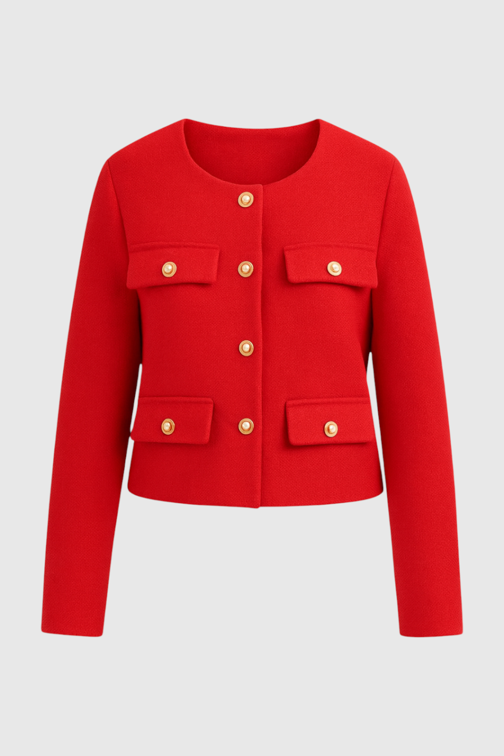 Maison Cropped Button Jacket | Structured Silhouette Clean O-Neck
