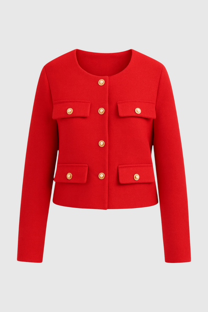 Maison Cropped Button Jacket | Structured Silhouette Clean O-Neck