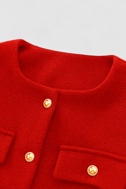 Maison Cropped Button Jacket | Structured Silhouette Clean O-Neck