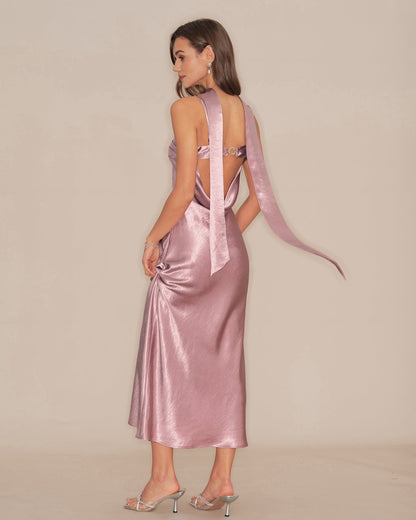 Women's Satin Sleeveless Long Dress – Open Back Elegant Evening Gown