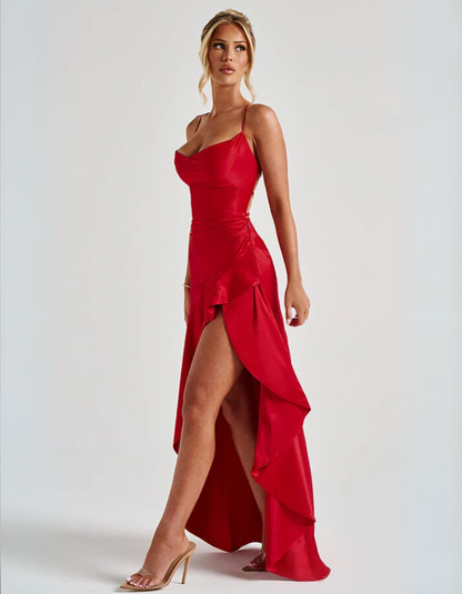 | Draped Ruffle Detail Evening Gown