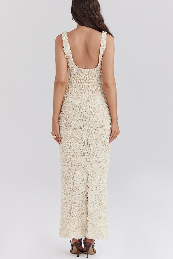 | Textured Floral Deep Plunge Gown