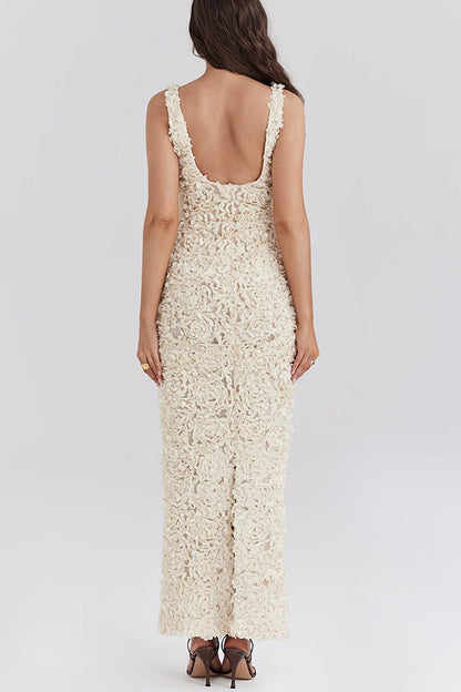 | Textured Floral Deep Plunge Gown