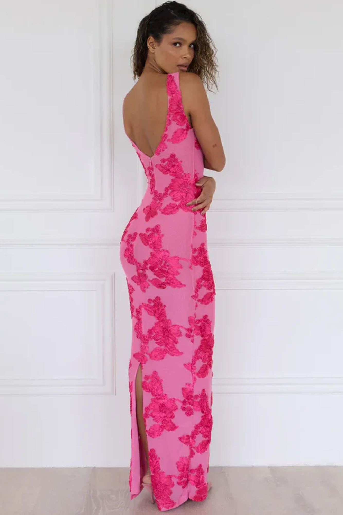 | Fuchsia Applique Sleeveless Column Dress