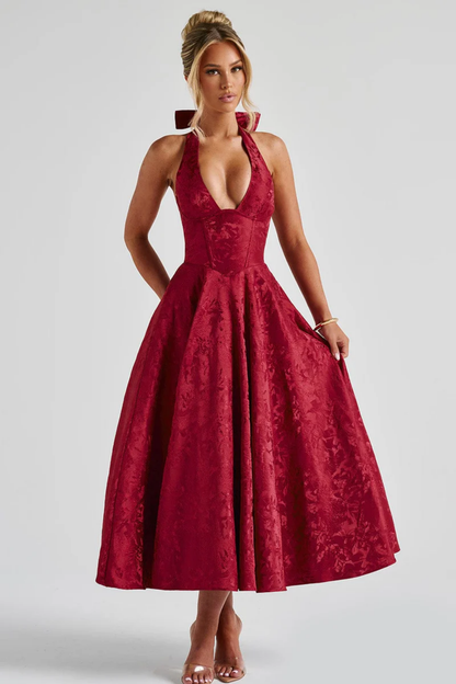 | Bow Halterneck Midi Evening Dress