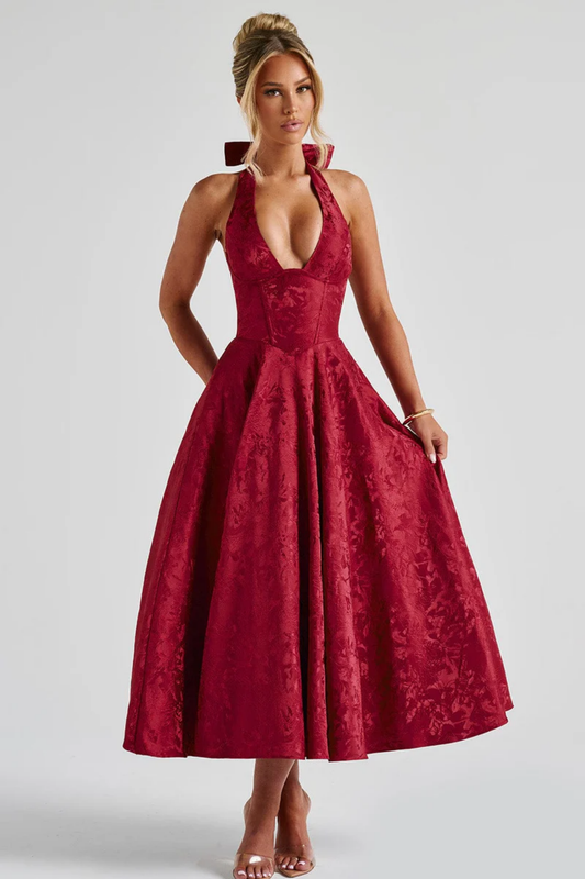 | Bow Halterneck Midi Evening Dress