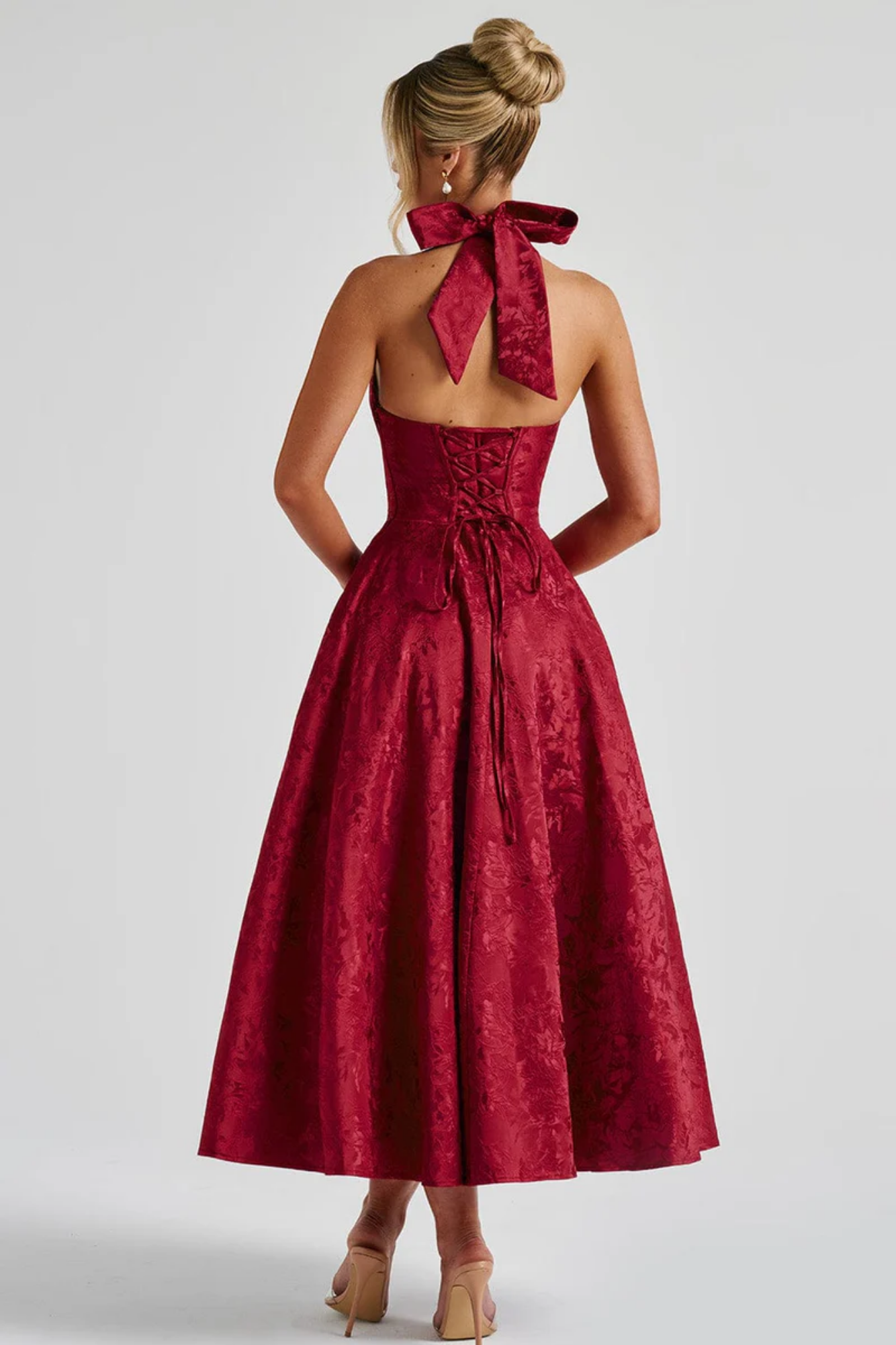 | Bow Halterneck Midi Evening Dress