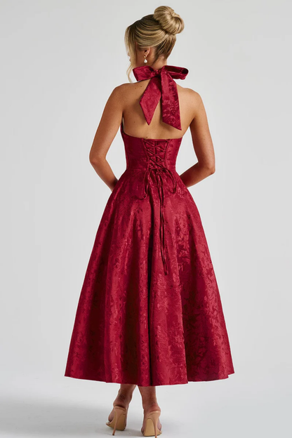 | Bow Halterneck Midi Evening Dress