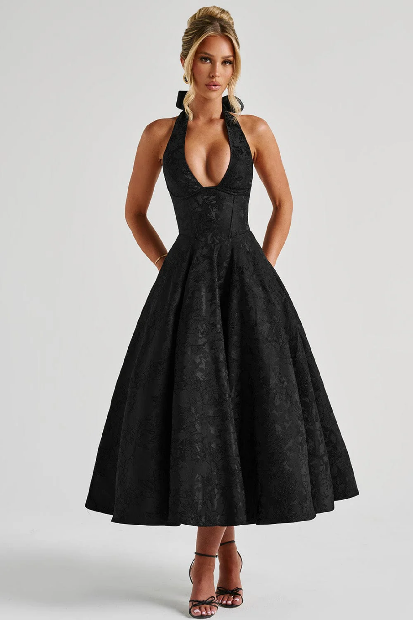 | Bow Halterneck Midi Evening Dress