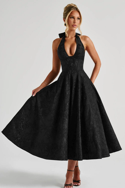 | Bow Halterneck Midi Evening Dress