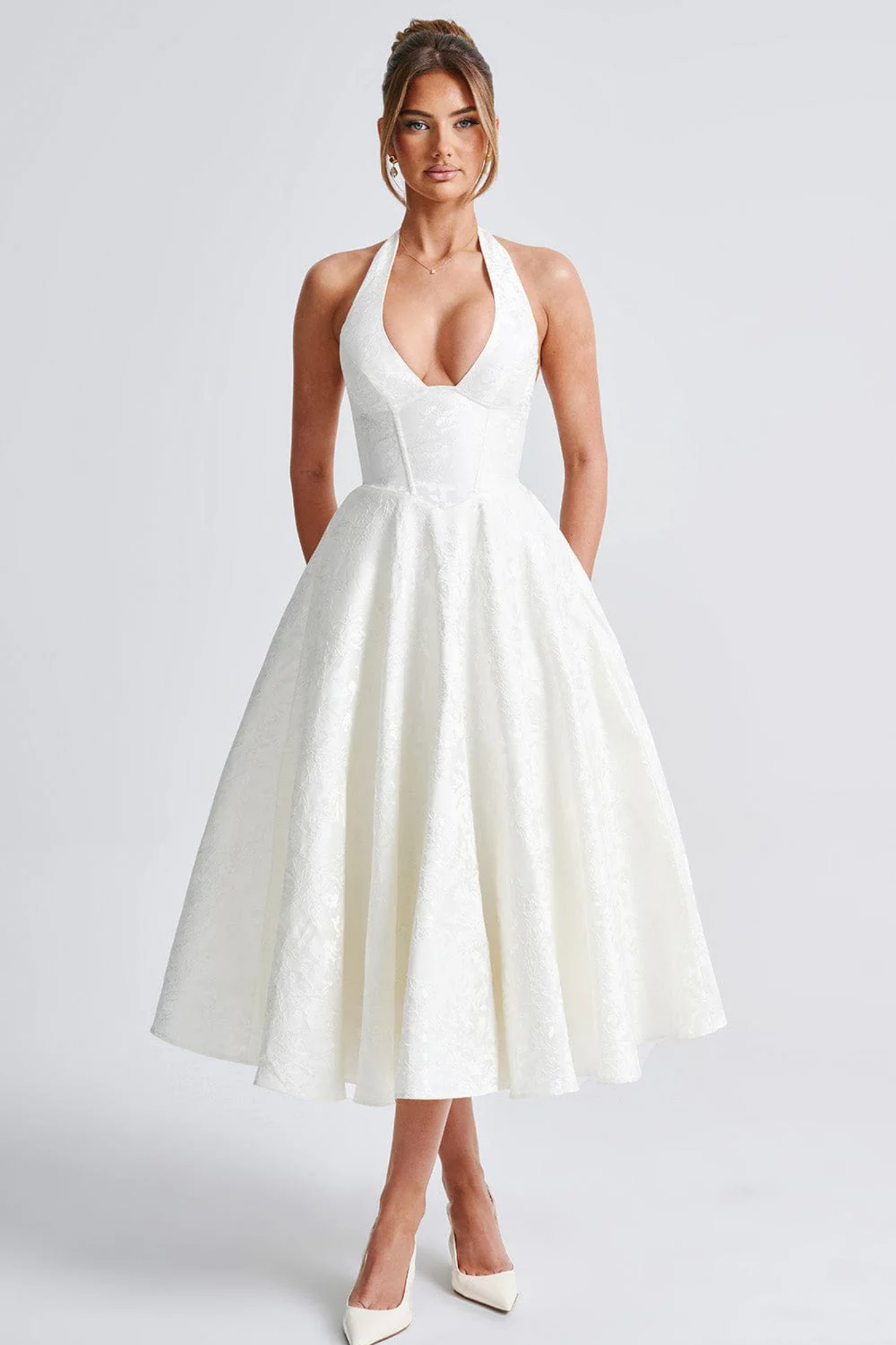 | Bow Halterneck Midi Evening Dress