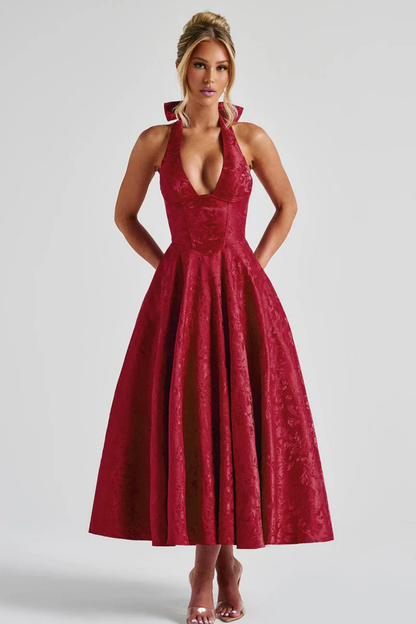 | Bow Halterneck Midi Evening Dress