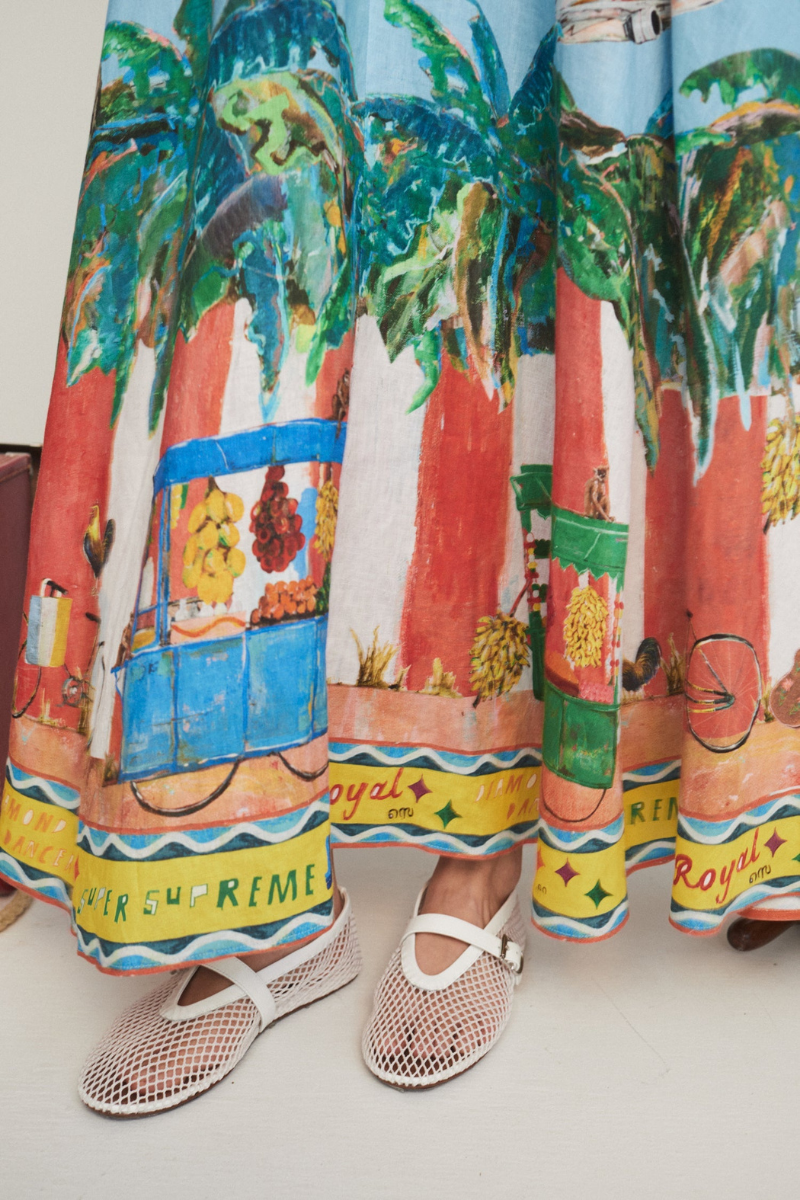 Graffiti Print Spaghetti Strap Square Neck Pocket A-Line Maxi Dress