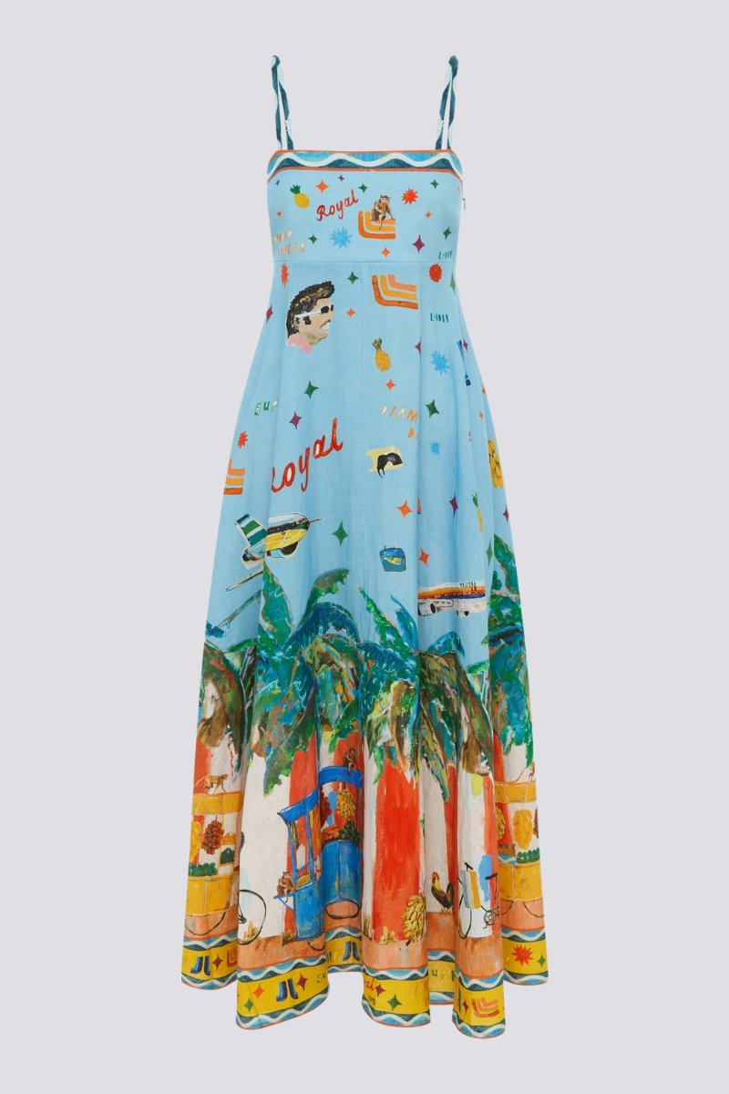 Graffiti Print Spaghetti Strap Square Neck Pocket A-Line Maxi Dress