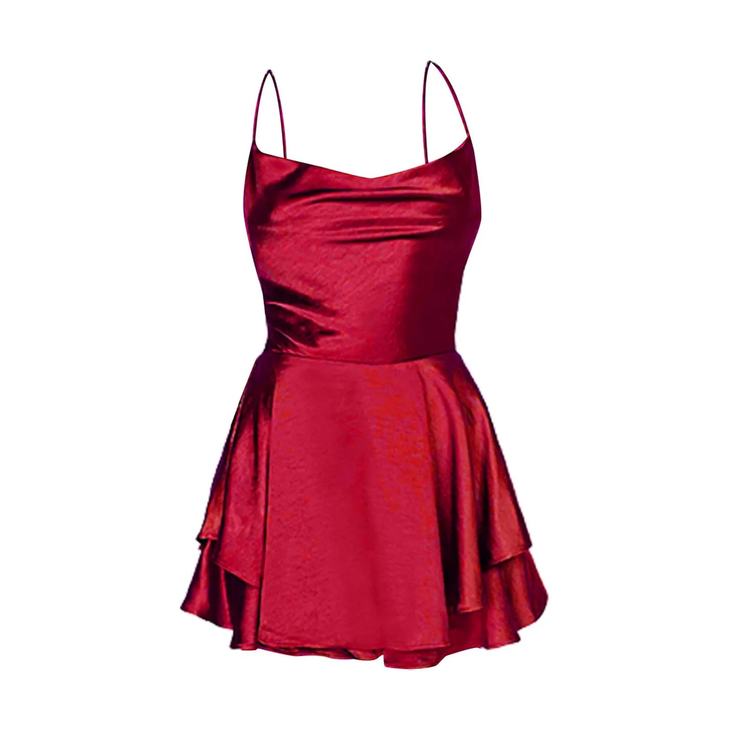 | Satin Flare Cowl Neck Romper Dress