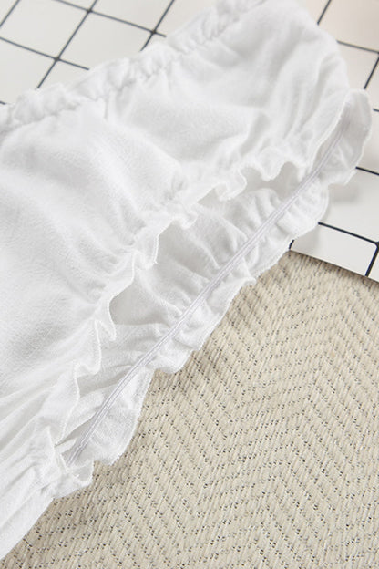 Ruched V Neck Button-down Linen Dress