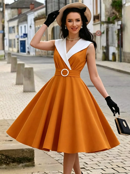 Vintage 1950s Swing Cocktail Sleeveless Medium Retro Dress