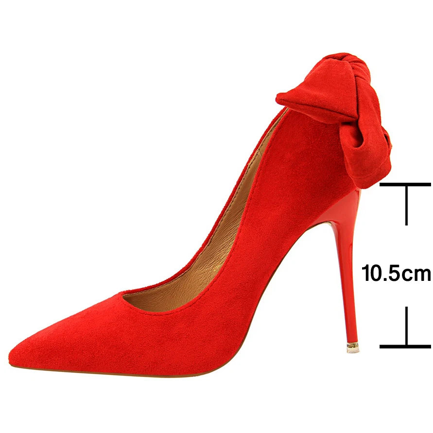 Bowknot Design Suede High Heels Stilettos for Women, Sexy Party Shoes