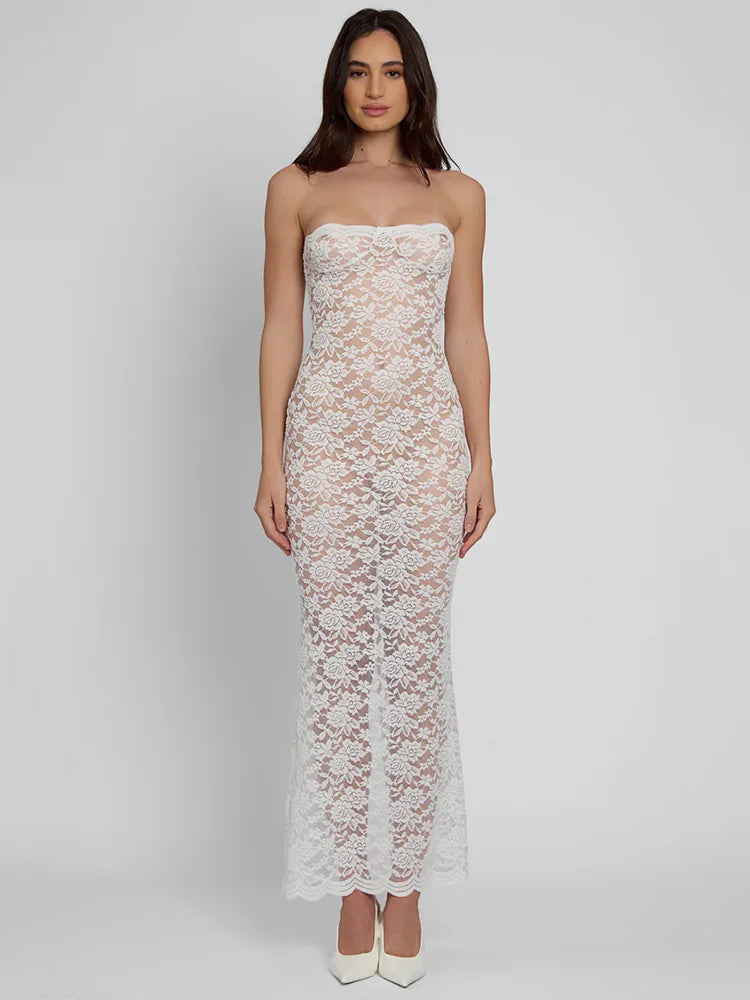 Lace Off-shoulder Strapless Bodycon Dress