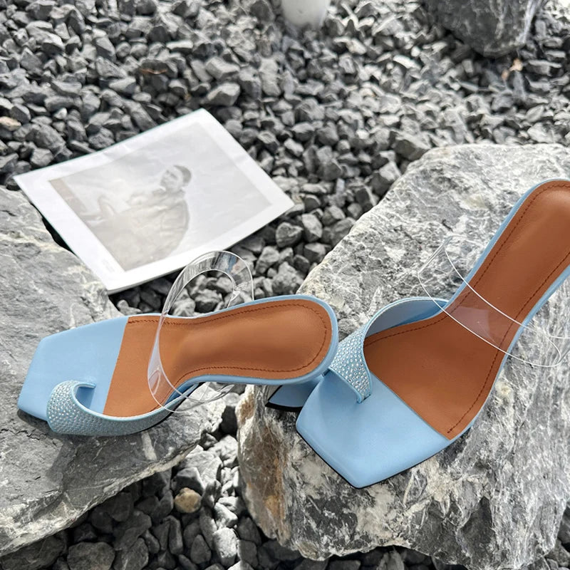 Crystal Rhinestone Summer Open Toe Mules High Heels Sandals for Women