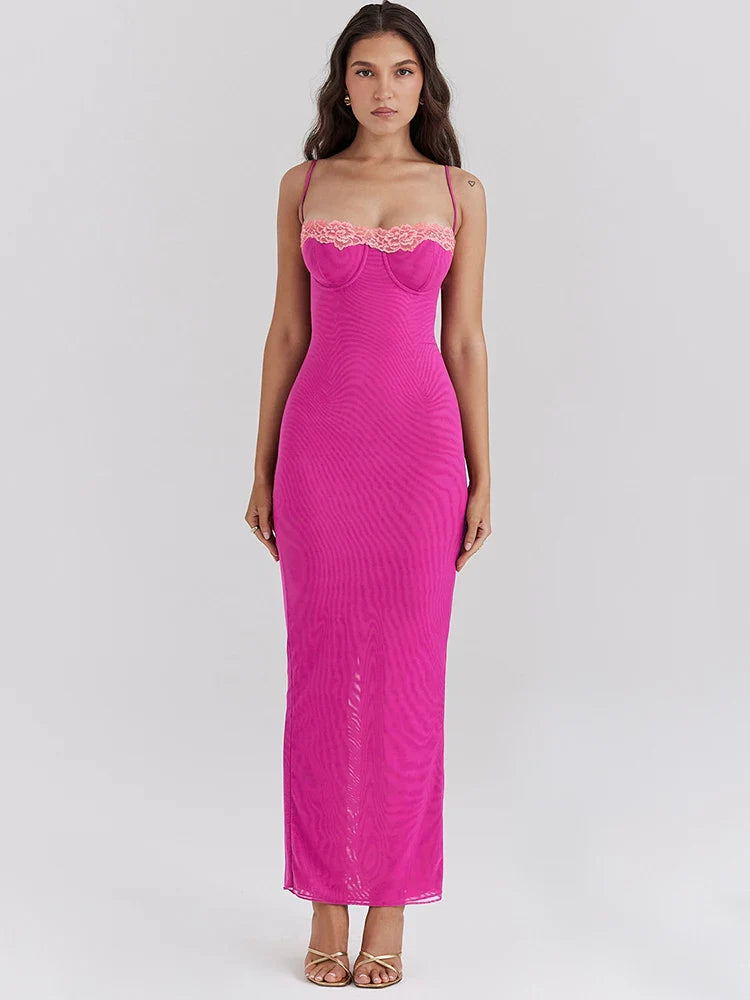Lace Spaghetti Strap Patchwork Bodycon Dress