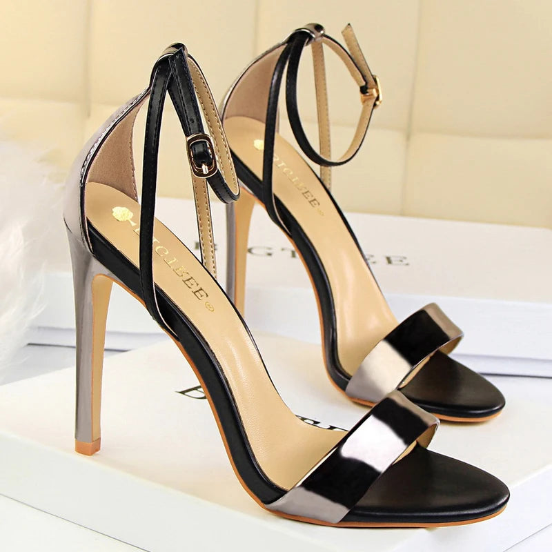 Pu Leather Women Pumps with 11 Cm Super High Heels and Belt Buckle
