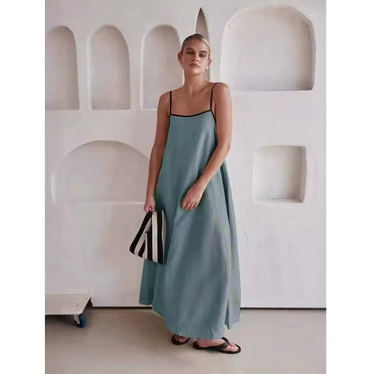 | Contrast Strap Cotton Maxi Dress