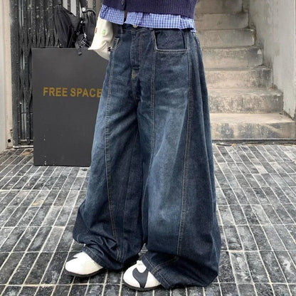 Y2k Letter Embroidery Washed Women Jeans Vintage Harajuku Wide Leg Denim Pants Baggy Gyaru Scimitar Trousers Streetwear