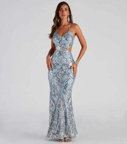 Sparkle Hollow V-neck Party Midi Dress