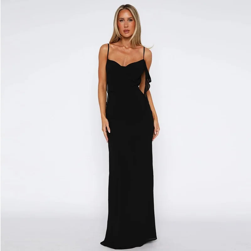 Yellow Suspender Backless Bodycon Prom Dress