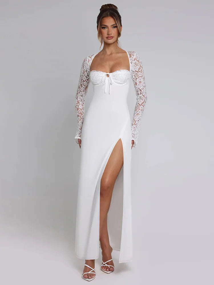 Lace Up High Split Autumn Bodycon Dress