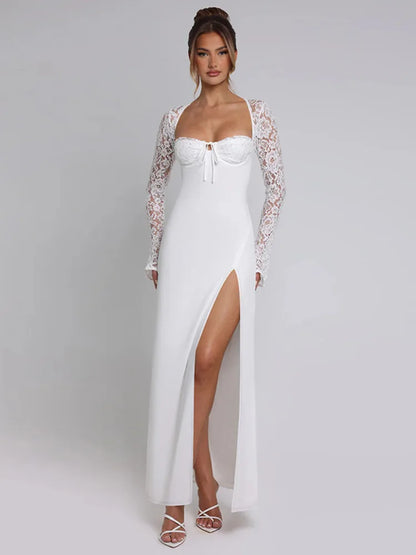 Lace Up High Split Autumn Bodycon Dress