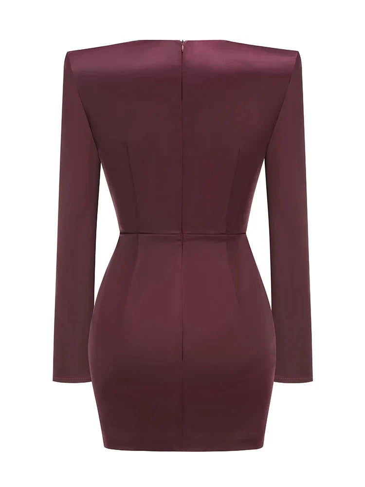 Deep V Neck Folds Design Long Dress
