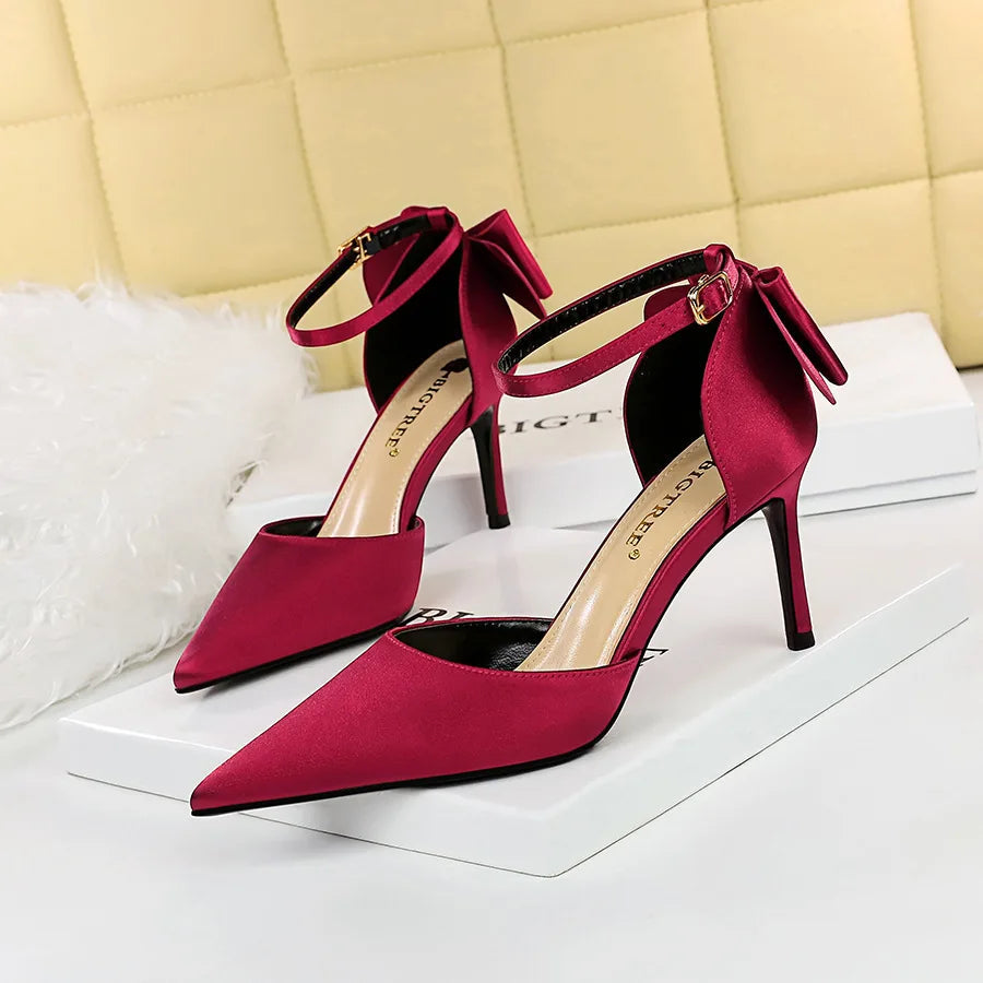 Korean Style Pipanus High Heels Satin Sandals with Bows Women's Shoes