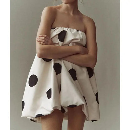 | Polka Dot Strapless Bubble Mini Dress