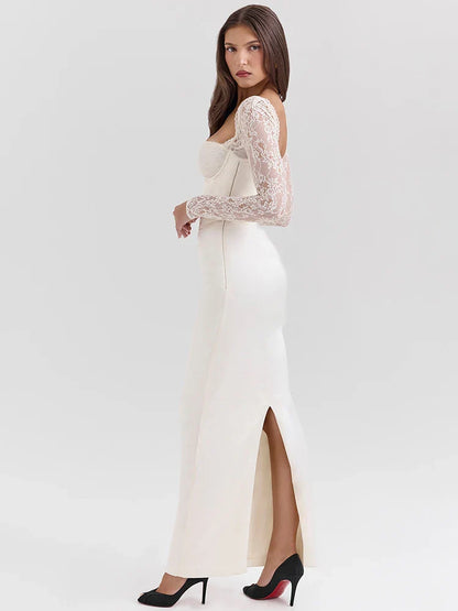 Lace Long Sleeve Back Split Bodycon Dress